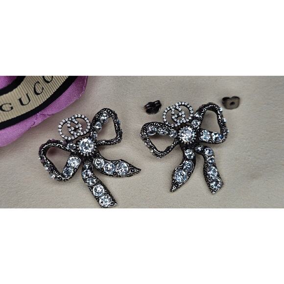 Gucci Silver Crystal Bow Earring - Picture 5 of 7